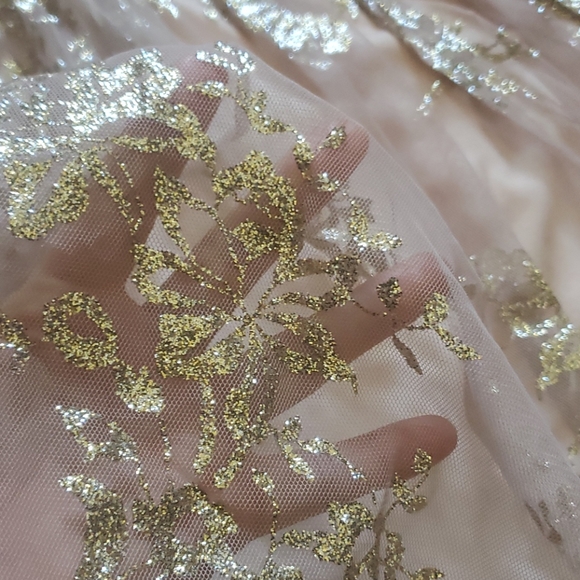 tulle mini dress with gold print details. - Picture 3 of 14